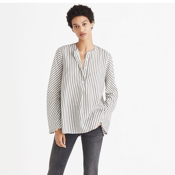 Madewell Tops - Madewell button-down bell sleeves and band collar gray stripe